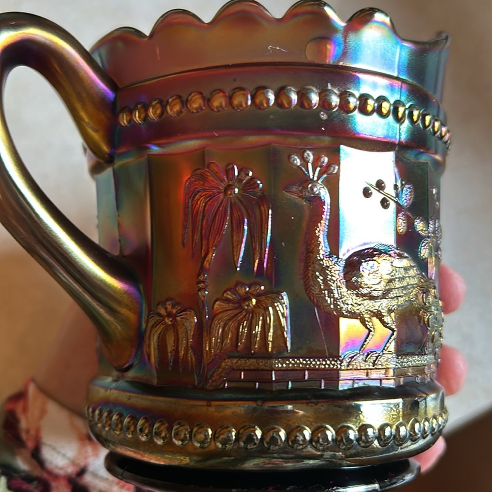 Antique Carnival Glass Peacock at the Fountain Creamer - Picture 4 of 7